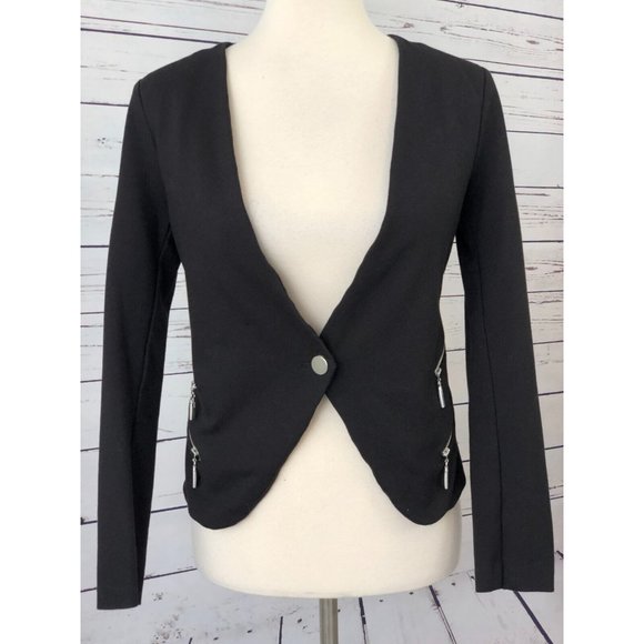 Love Tree Blazer size Small Black Suit Jacket Womens Zippers Rayon Motorcycle - Picture 8 of 8